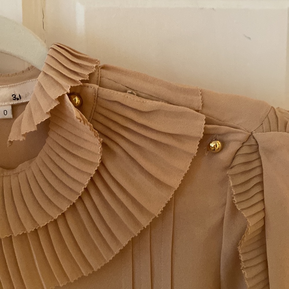 3.1 Phillip Lim Pleated Ruffle Collar Blouse in Beige - Picture 4 of 8